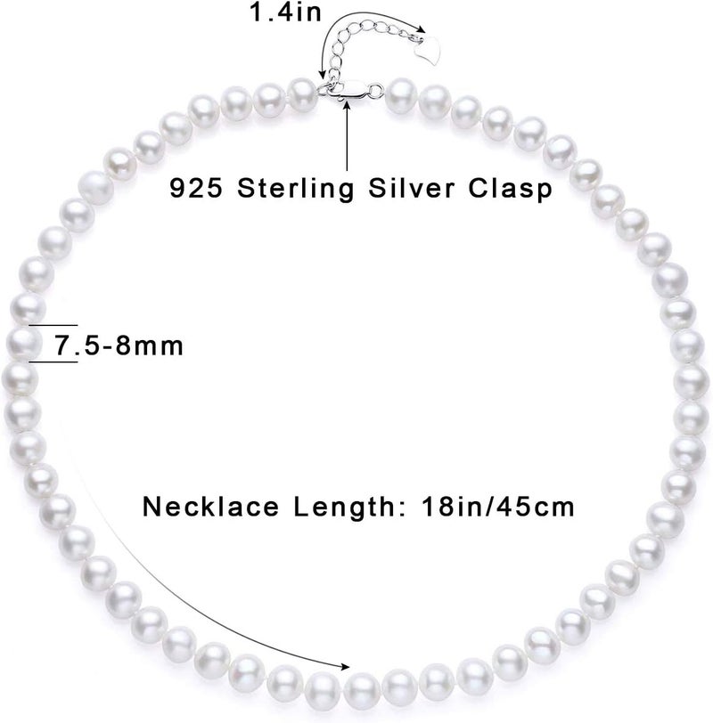 JORA White Freshwater Cultured Pearl Necklace for Women in 18 Inch Princess Length - Image 5